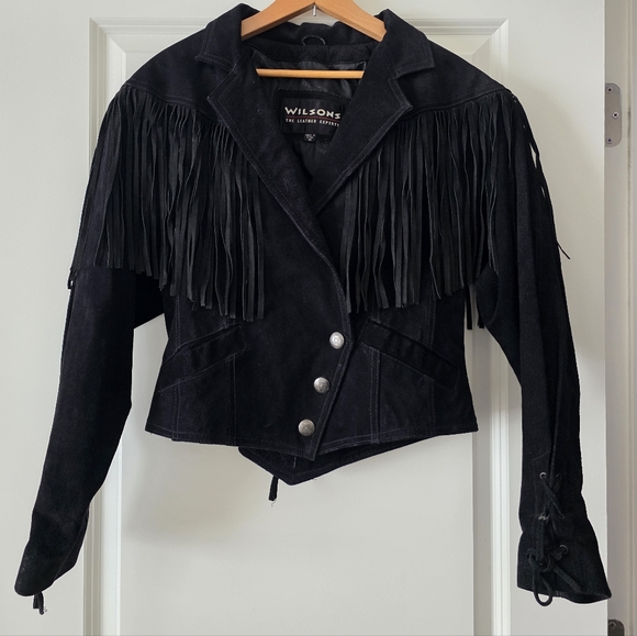 Vintage Wilsons Leather Suede Fringe Western Jacket Biker Gothic Rodeo Womens M - Picture 7 of 14